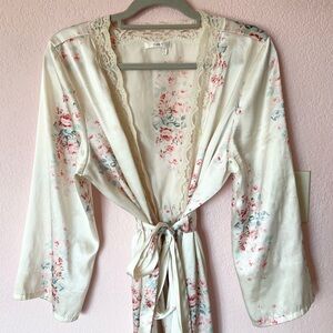 Y2K PINK lace trim satin floral robe